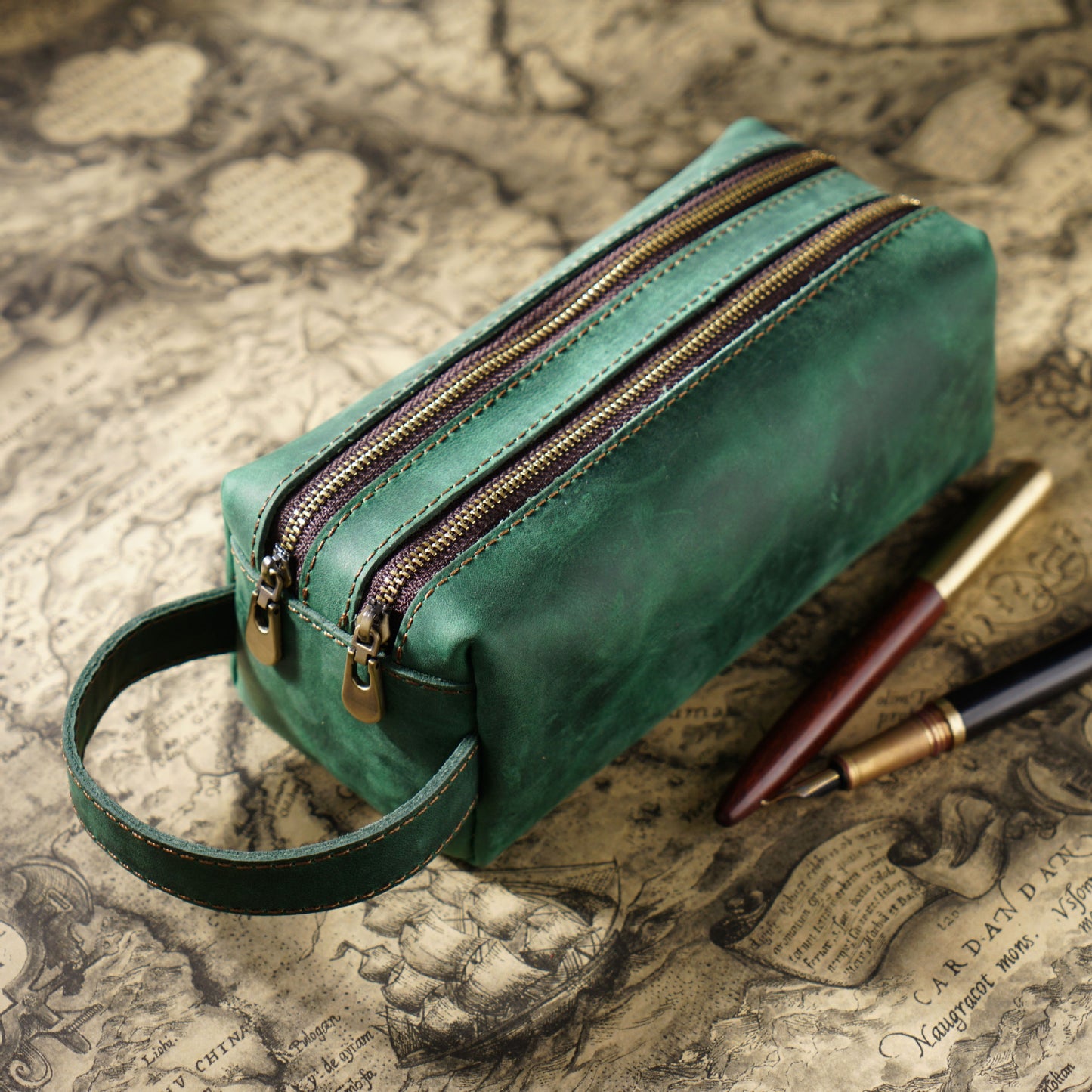 Leather Pencil Case Large Capacity Double-layer Multifunctional Stationery