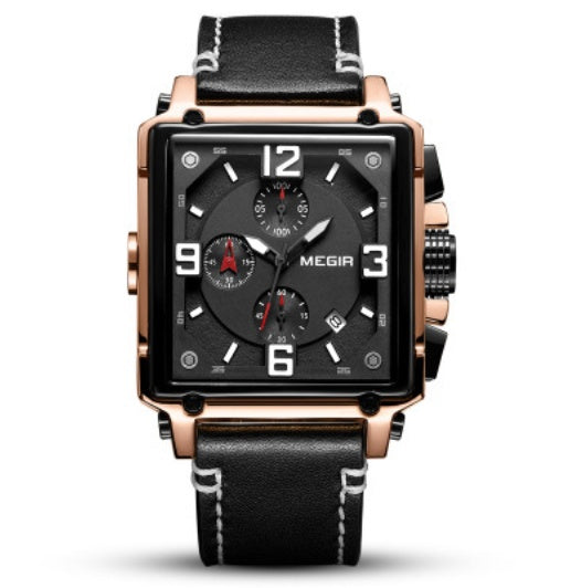Vintage square leather men's watch