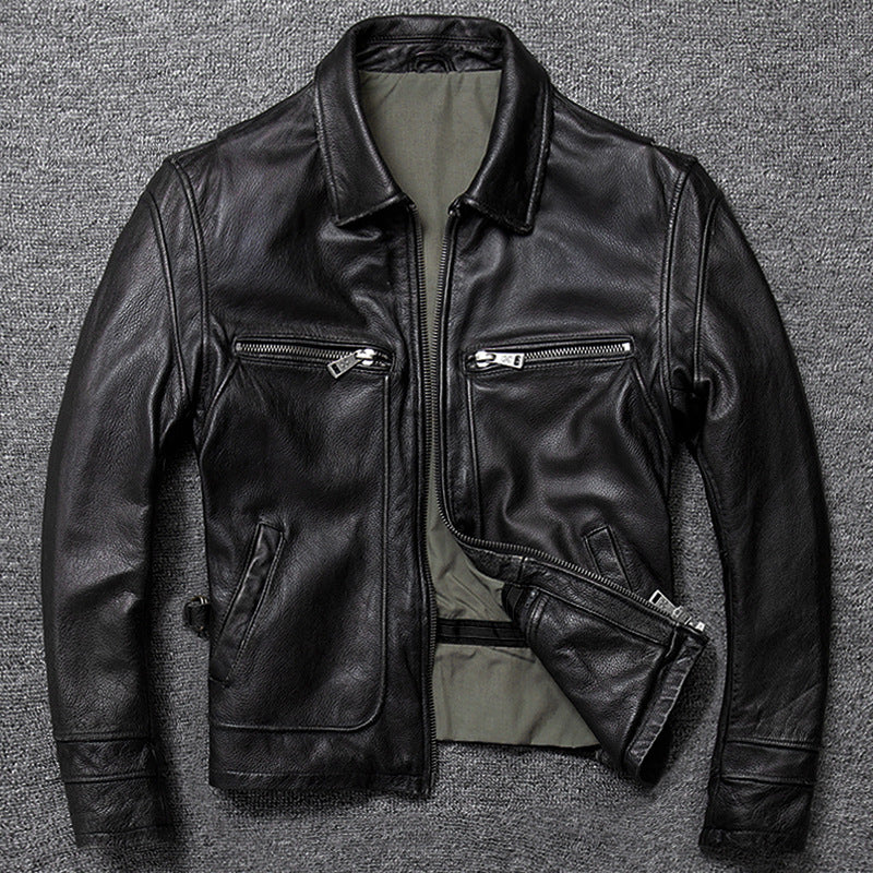 Handmade Leather Jacket Men's Short Retro Old Casual Top Layer