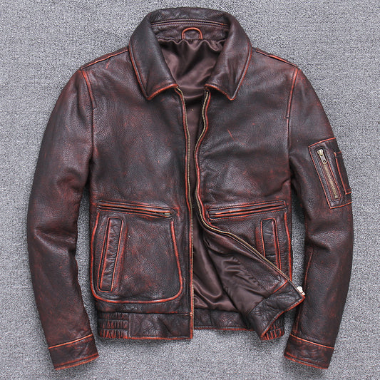 Handmade Thick leather Casual Make old leather jacket