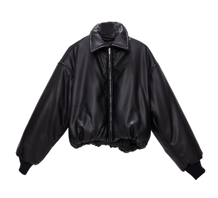Handmade Real Leather Women's Short Drop-shoulder Leather Coat Jacket