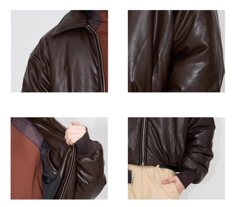 Handmade Real Leather Women's Short Drop-shoulder Leather Coat Jacket