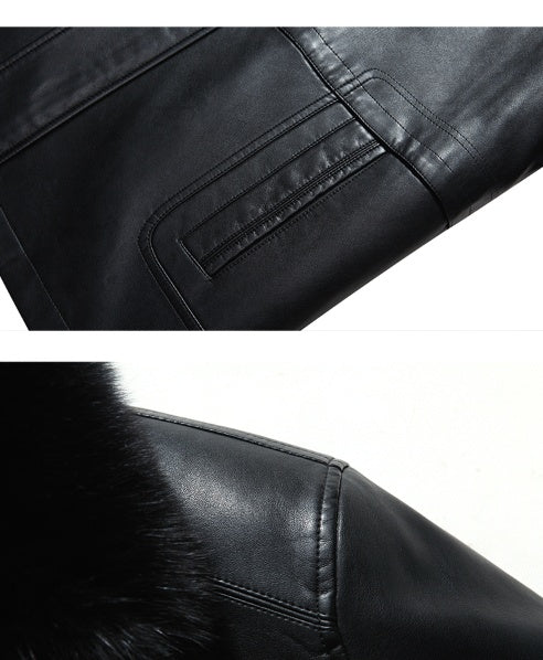 Vintage handmade leather coat with fur Real Leather Coat