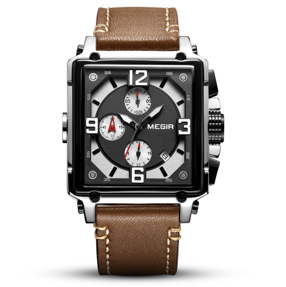 Vintage square leather men's watch