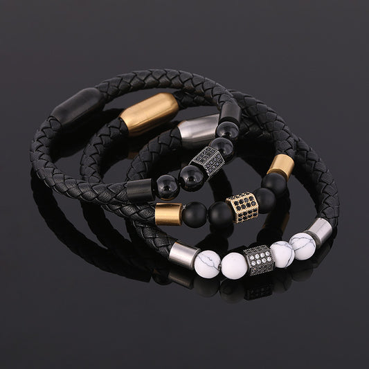 Hand-woven Cowhide Leather Bracelet Gold