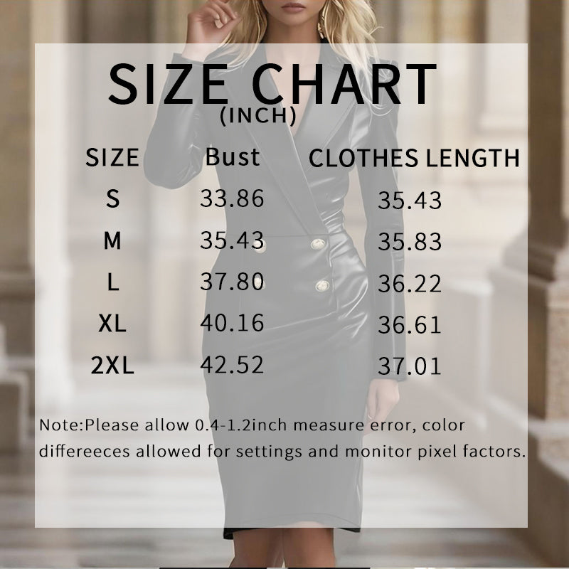 Women's Faux Leather Blazer Dress, Double-Breasted Long Sleeve Midi Dress