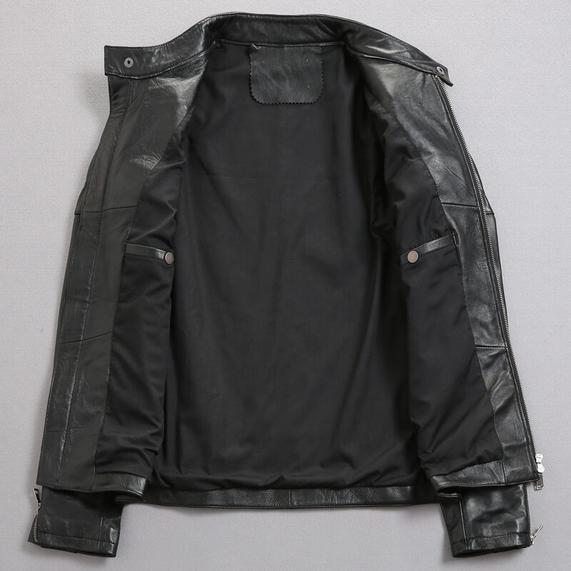 Handmade Men's distressed stand collar leather jacket