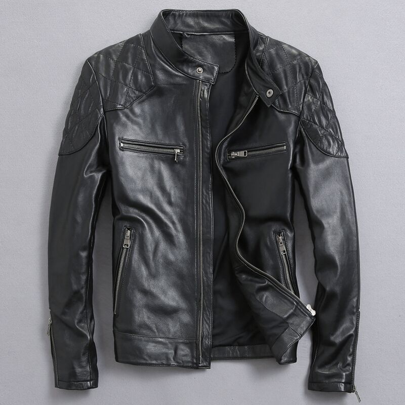 Handmade Men's distressed stand collar leather jacket