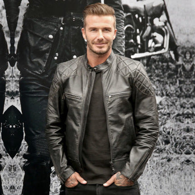 Handmade Men's distressed stand collar leather jacket