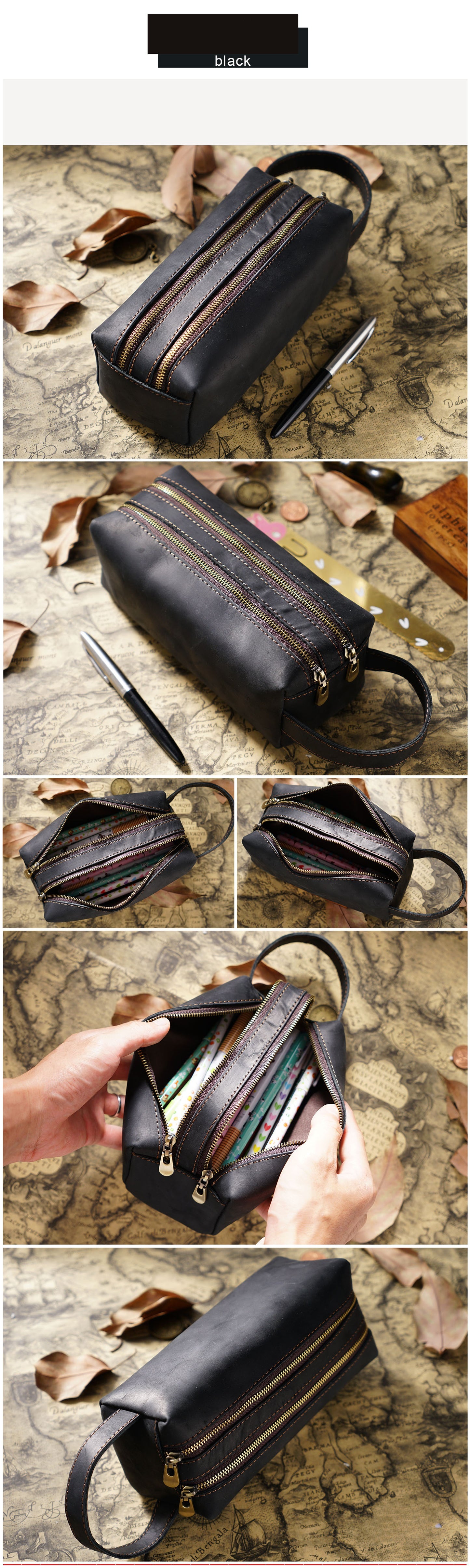 Leather Pencil Case Large Capacity Double-layer Multifunctional Stationery