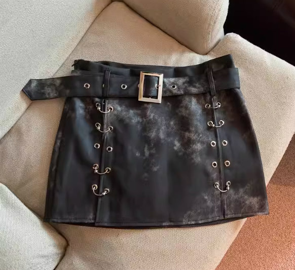 Maillard American Y2g Tie-dyed  Leather Skirt For Women