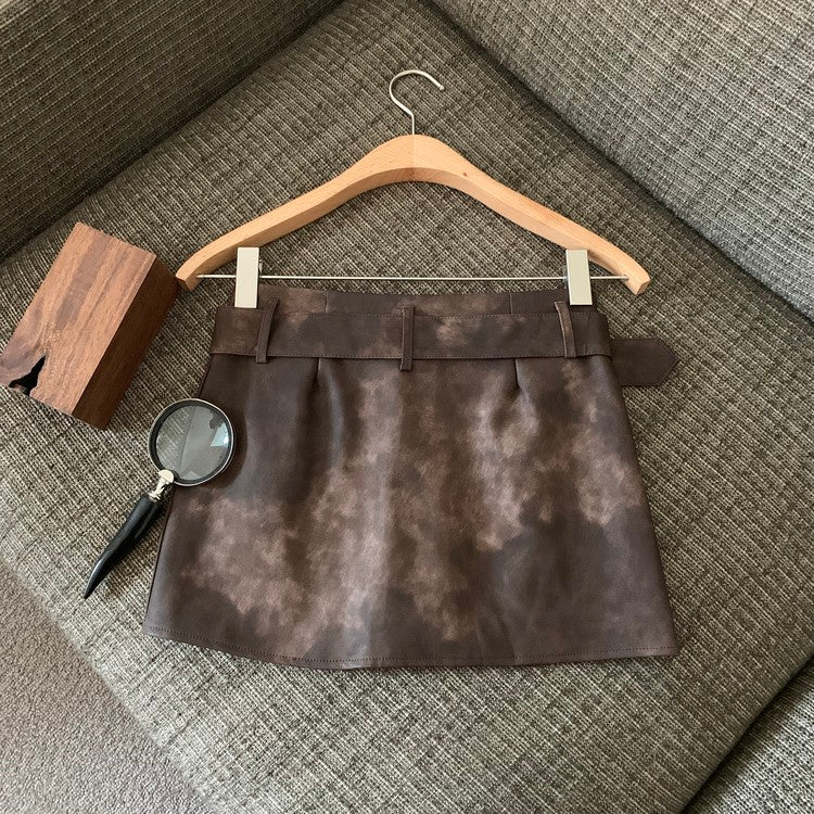 Maillard American Y2g Tie-dyed  Leather Skirt For Women