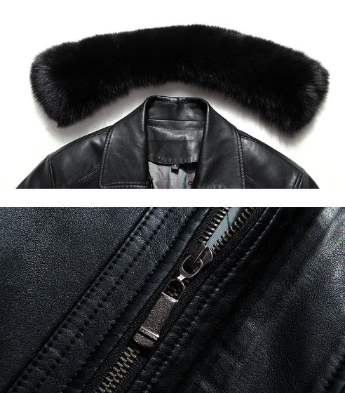 Vintage handmade leather coat with fur Real Leather Coat