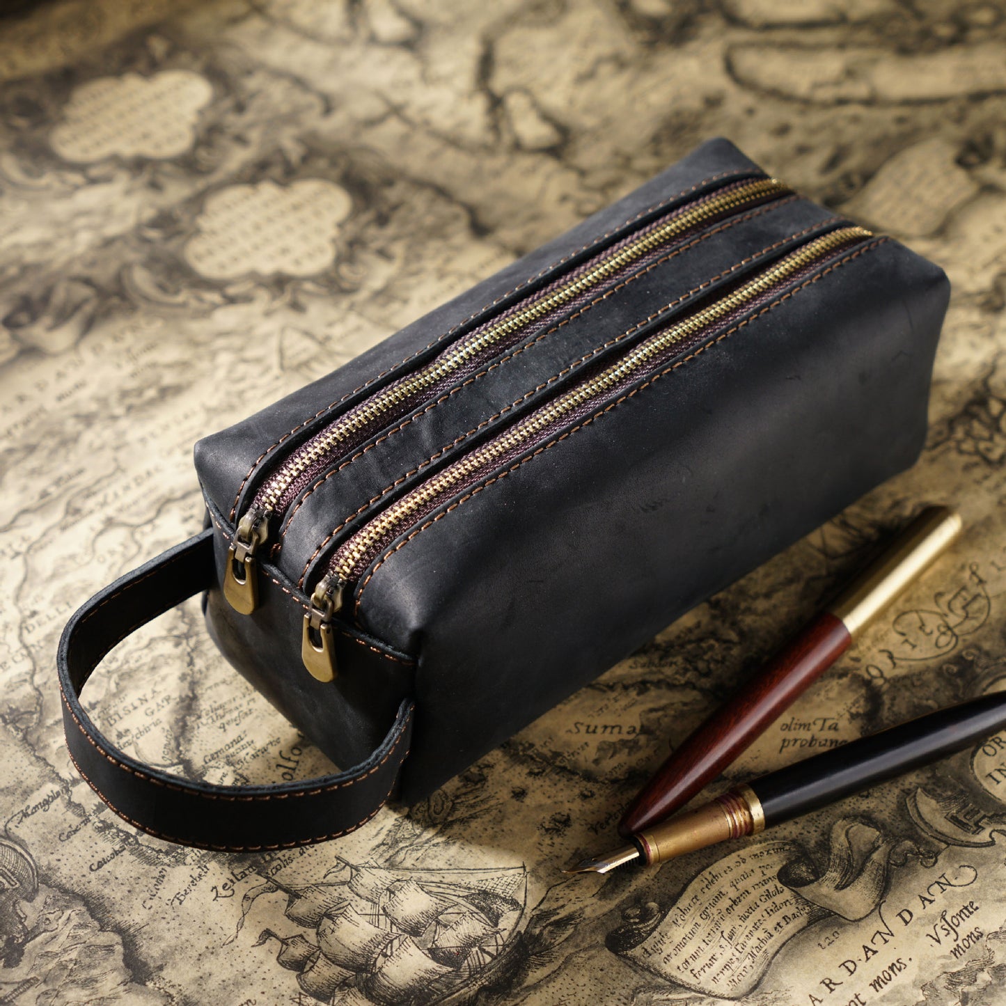 Leather Pencil Case Large Capacity Double-layer Multifunctional Stationery