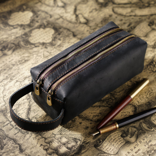 Leather Pencil Case Large Capacity Double-layer Multifunctional Stationery