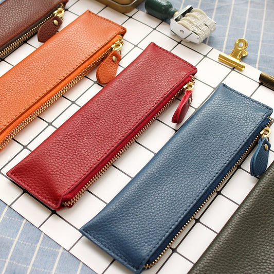 Large capacity leather pencil case