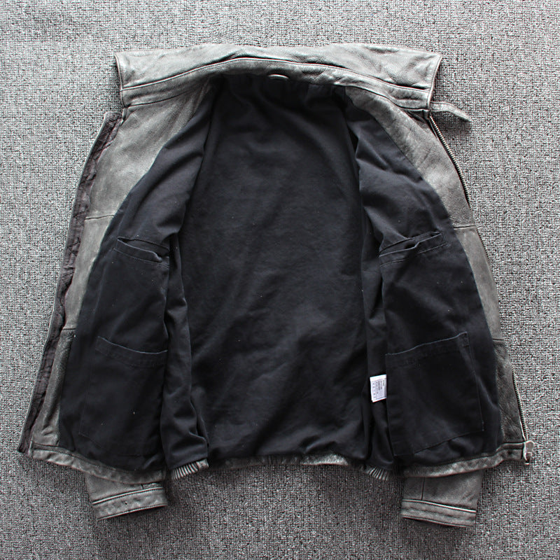 Handmade Men's Business Shirt Pocket Motorcycle Clothing Leather Jacket Coat