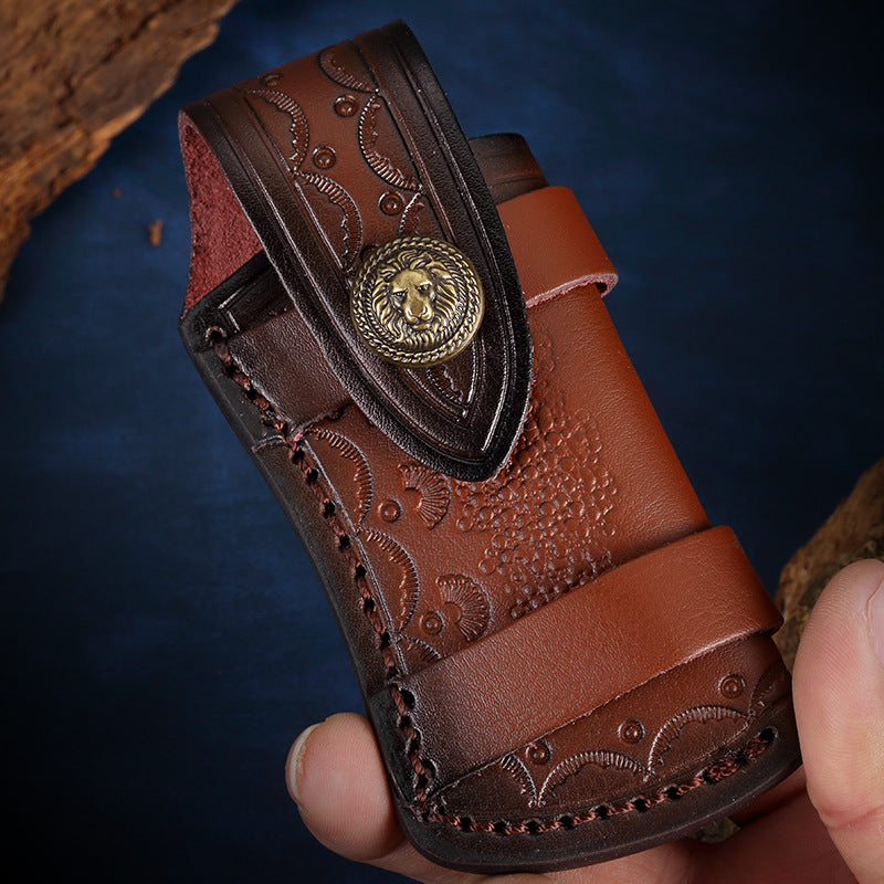 Vegetable Tanned Carved Leather Case Folding Knife Protective Leather Case