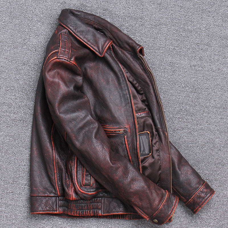 Handmade Thick leather Casual Make old leather jacket