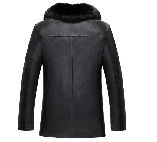 Vintage handmade leather coat with fur Real Leather Coat