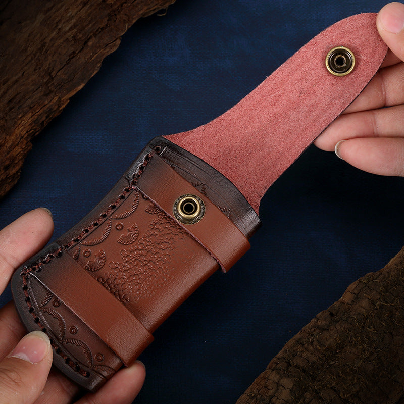 Vegetable Tanned Carved Leather Case Folding Knife Protective Leather Case