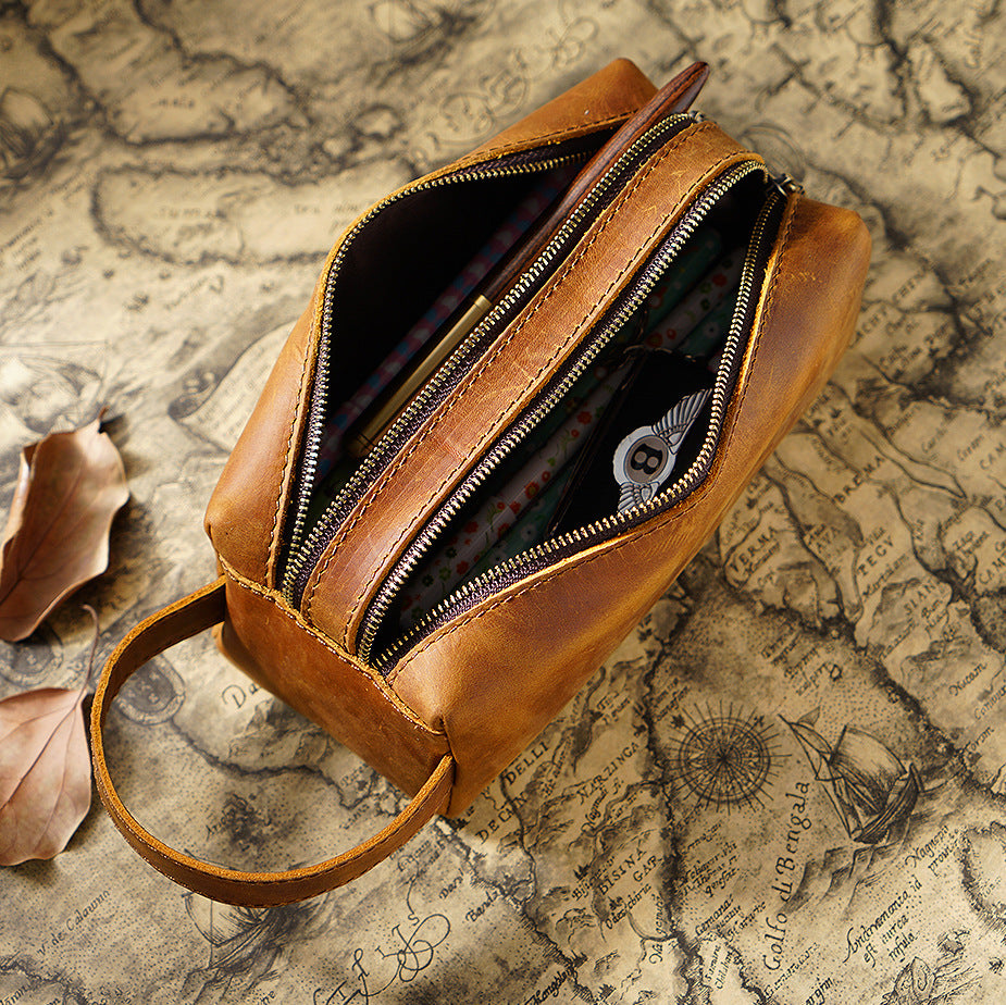 Leather Pencil Case Large Capacity Double-layer Multifunctional Stationery