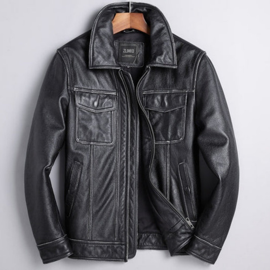 Handmade New Spring And Autumn Leather Cowhide Denim jacket