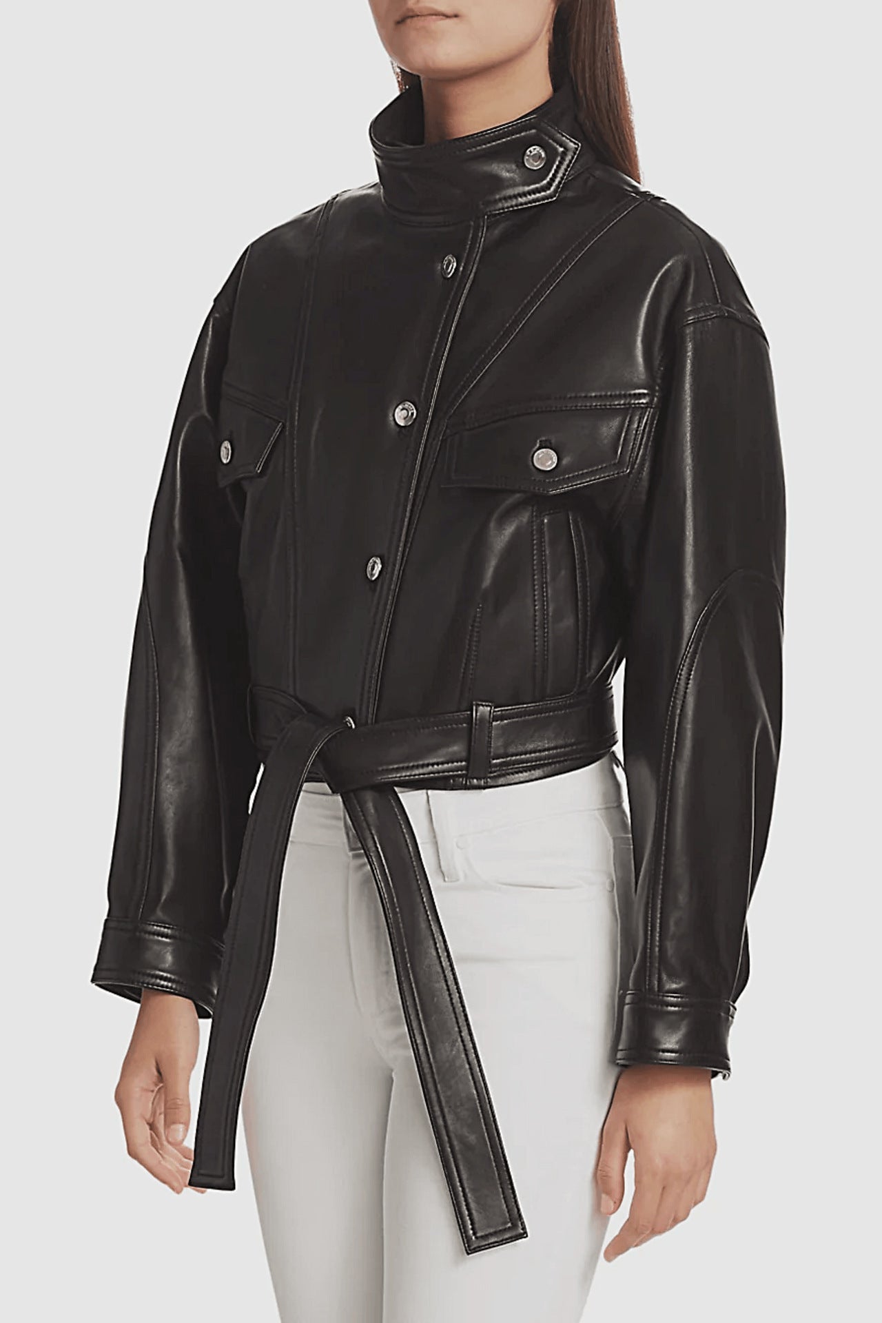Handmade Soft Waxy Wool Cowhide Leather Belted Denim Jacket