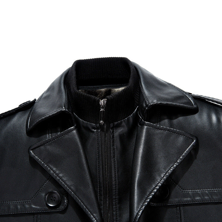 Handmade leather men's mid-length sheepskin suit