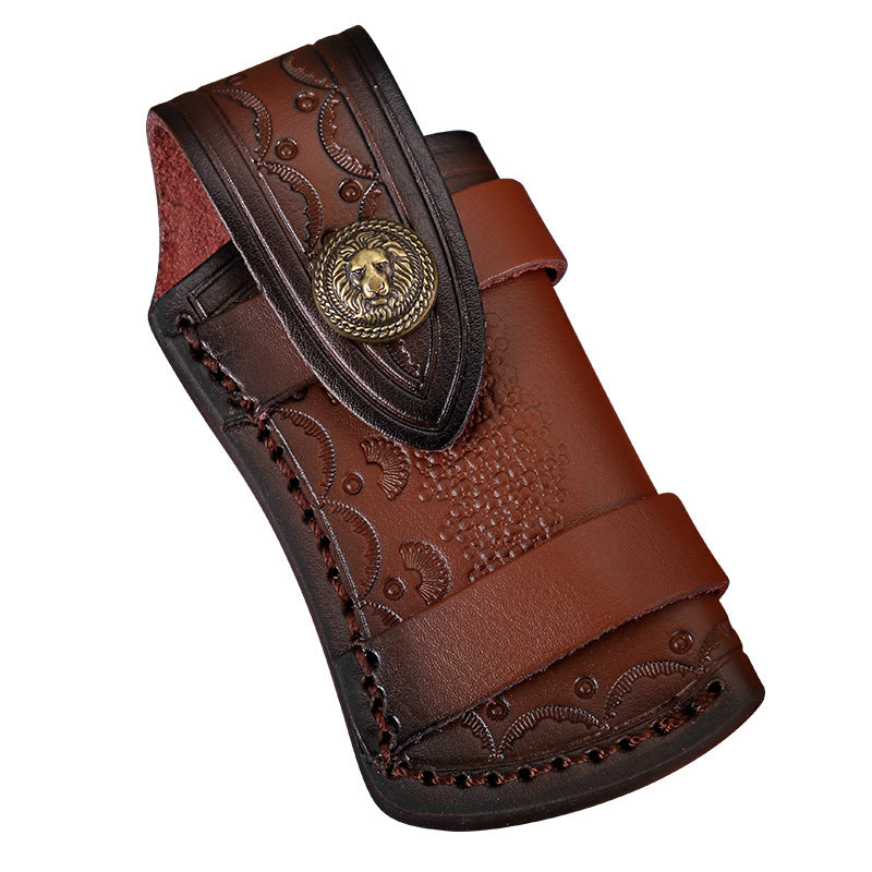 Vegetable Tanned Carved Leather Case Folding Knife Protective Leather Case