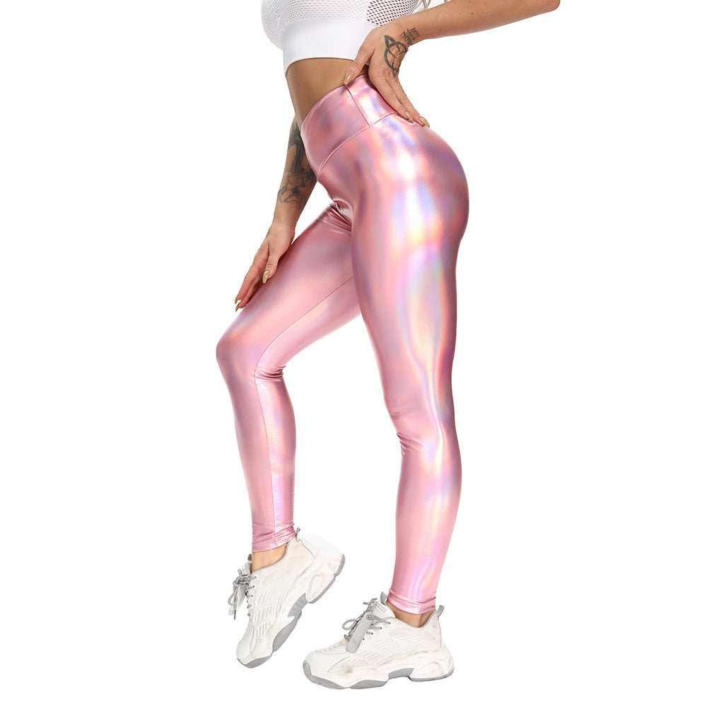 High-rise Hip-lifting Slim-fit Color Leather Stretch Yoga Pant