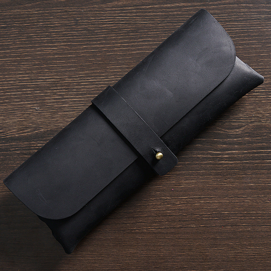 First Layer Cowhide Retro Pencil Case Trendy Large Capacity Leather Students Stationery Box