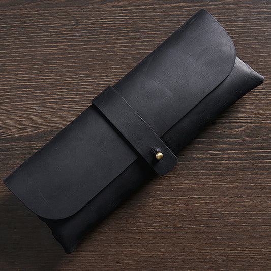 First Layer Cowhide Retro Pencil Case Trendy Large Capacity Leather Students Stationery Box