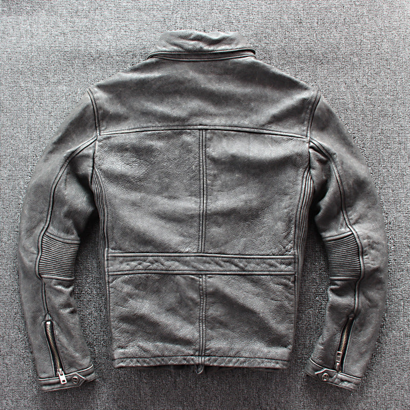 Handmade Men's Business Shirt Pocket Motorcycle Clothing Leather Jacket Coat