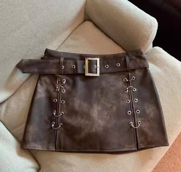 Maillard American Y2g Tie-dyed  Leather Skirt For Women