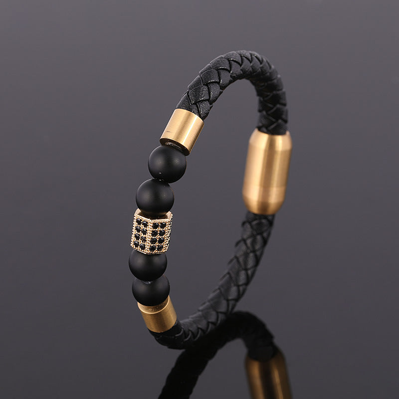 Hand-woven Cowhide Leather Bracelet Gold