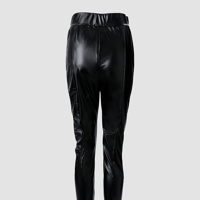 Women's Black Zippered Rivet Leather Pants