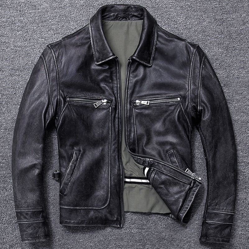 Handmade Leather Jacket Men's Short Retro Old Casual Top Layer