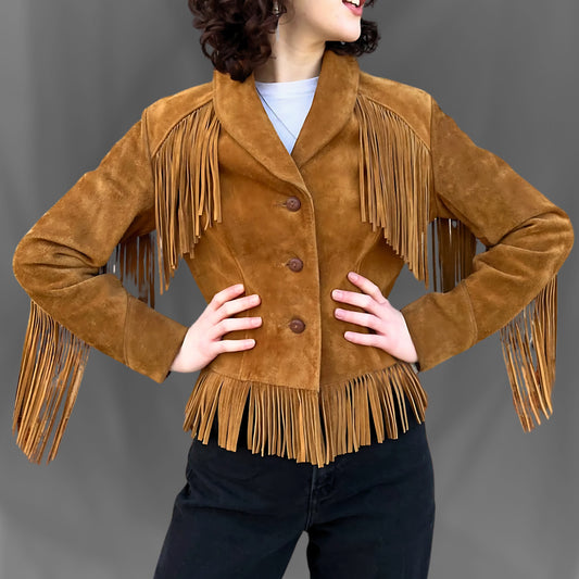 Handmade Retro Vintage Style Rodeo 70s Brown Suede Fringe Leather Jacket – Vintage Western Cowgirl Coat for Women | Boho Chic Outerwear