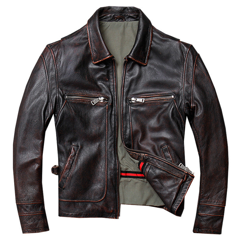 Handmade Leather Jacket Men's Short Retro Old Casual Top Layer