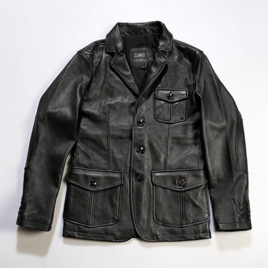 Handmade Fashion Single-breasted Casual Leather Suit Jacket