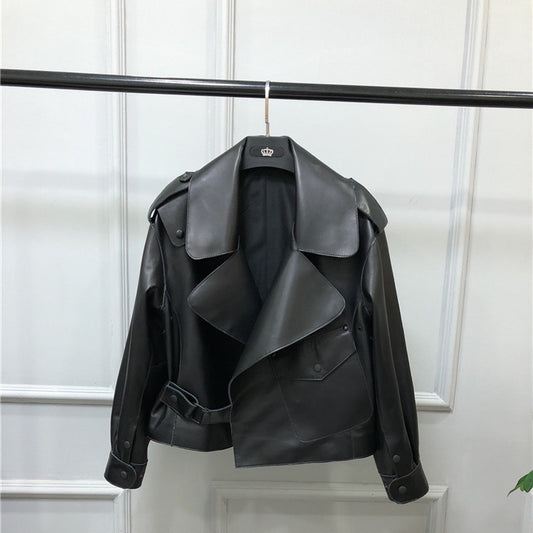Handmade Women's Short Loose Small Leather Jacket