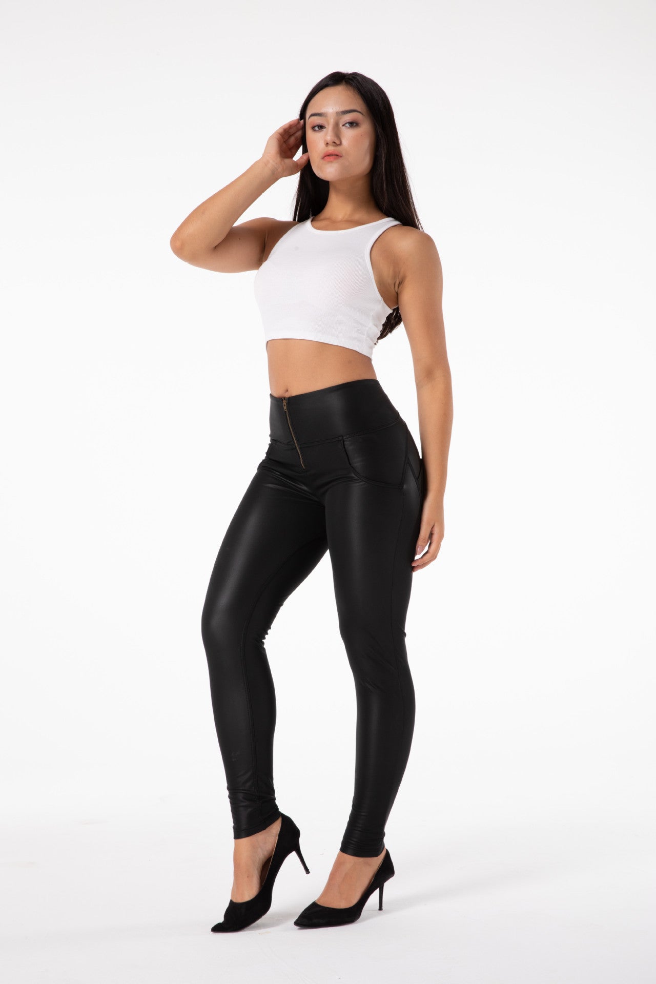 Sexy Yoga Clothes Peach Buttocks Leather Pants