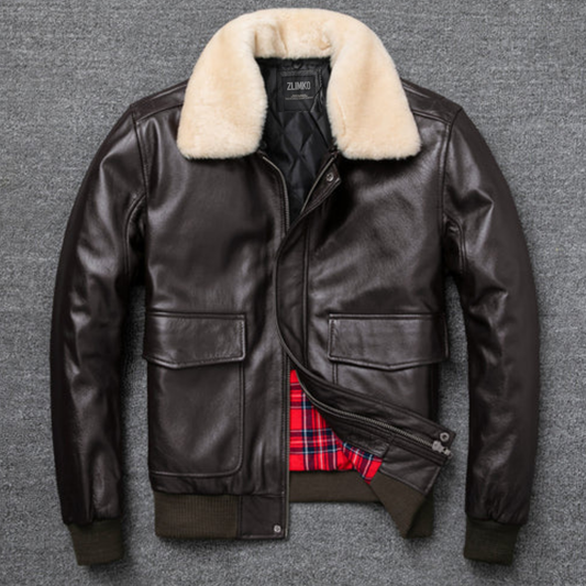 Handmade Pure First Layer Cowhide Leather Plus Cotton Flight Suit