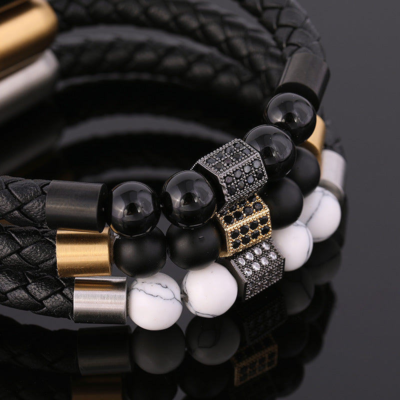 Hand-woven Cowhide Leather Bracelet Gold