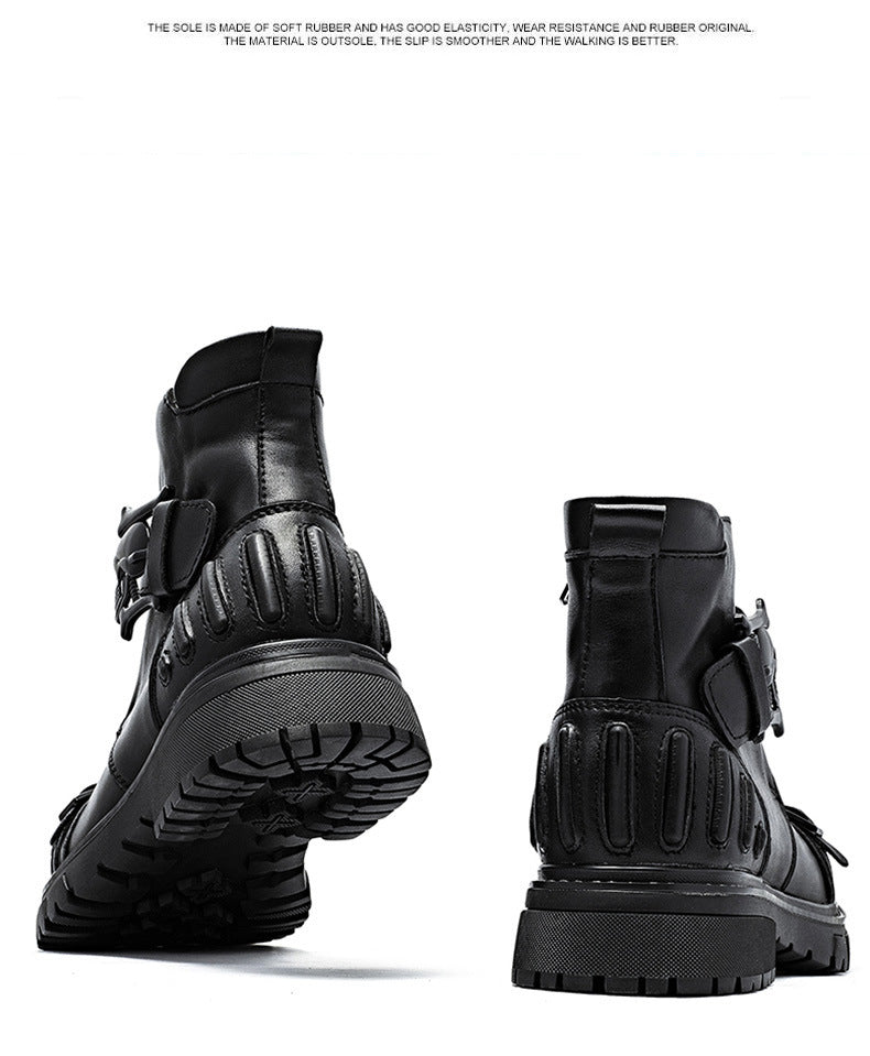 Men’s Punk Rock Martin Boots – Big Head Leather Tooling Combat Boots, Lace-Up Machinery Car Workwear Boots, Vintage Biker Footwear