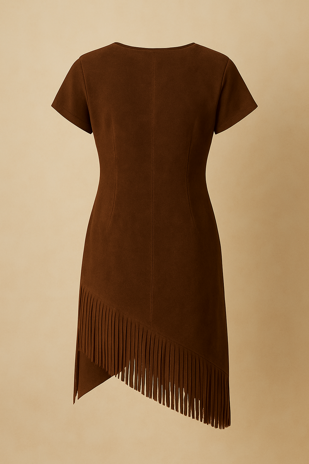 Handmade Suede Fringe Dress with Beaded Neckline | Brown Leather Asymmetrical Dress Real Leather Dress Genuine Leather Party Dress