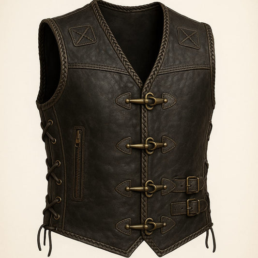 Handmade Vintage Biker Leather Vest Moto-Inspired Dark Brown Cowhide Vest Genuine Leather Jacket for Riders