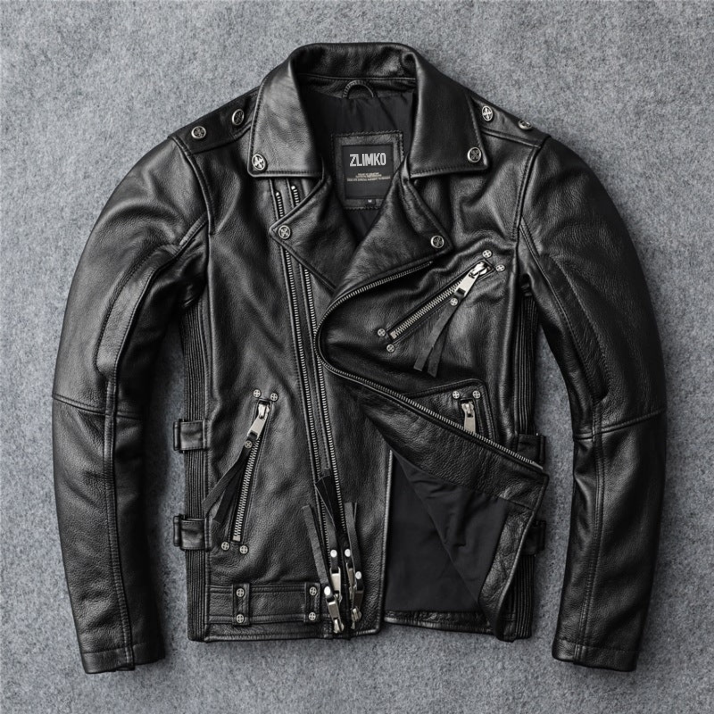 Handmade Slim Fit Soft First Layer Cowhide Biker's Leather Jacket Bomber