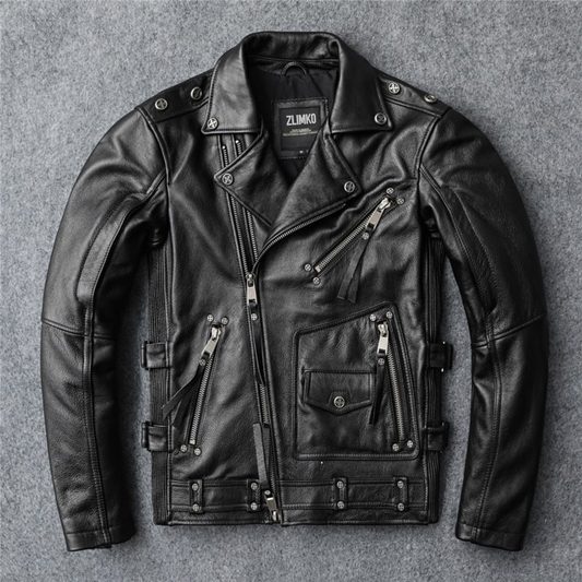Handmade Slim Fit Soft First Layer Cowhide Biker's Leather Jacket Bomber